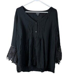 Simply Emma Pintuck Whimsygoth Button Down Blouse Sz 2X Vintage Preppy